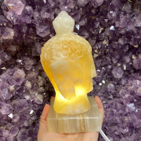Amber Onyx Buddha Head Lamp with Bulb and Cord, Fun Lights, Unique Lighting, Art - Picture 1 of 9